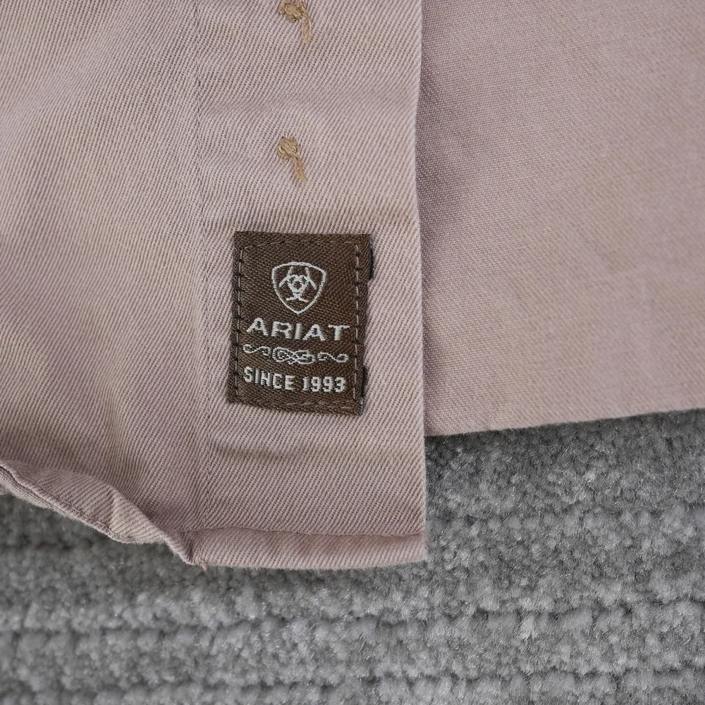 Ariat Shirt Men Small Tan Long Sleeve Button Down Twill Western Khaki Logo S - Picture 11 of 14